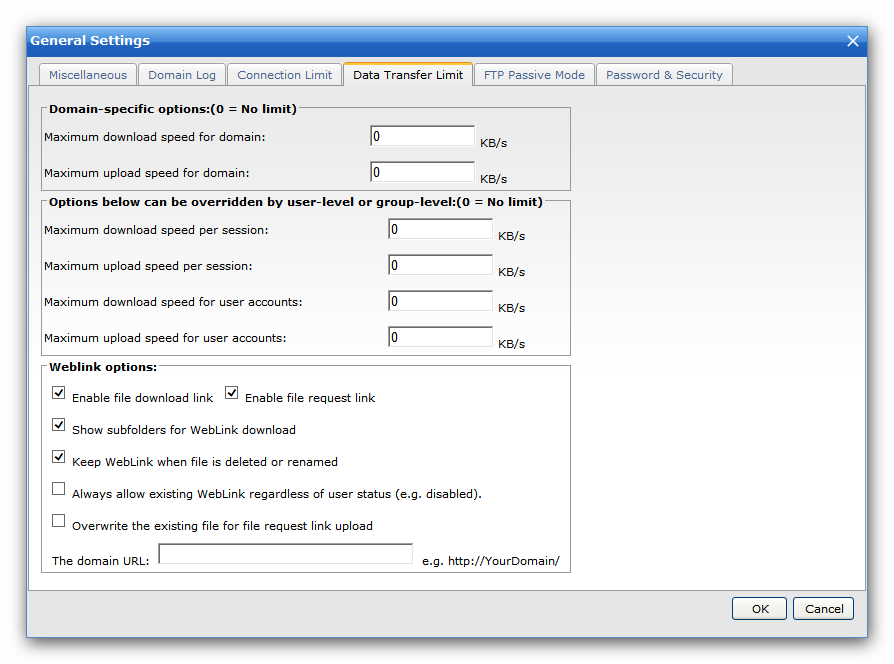 Domain > Domain Settings > General Settings > Data ...