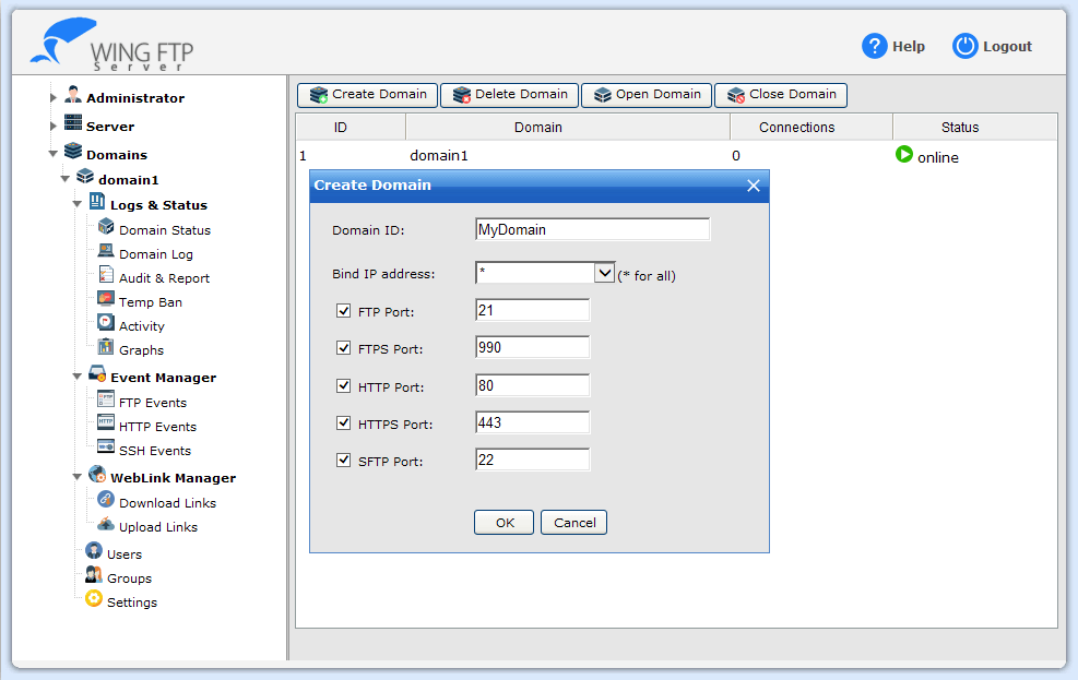 Wing FTP Server UI